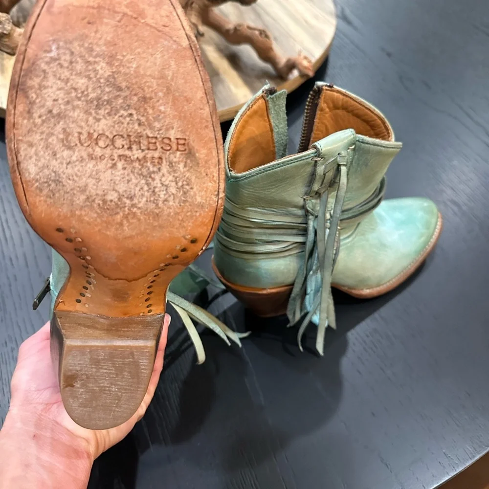 Lucchese Teal Leather Ankle Boots - Picture 6 of 7